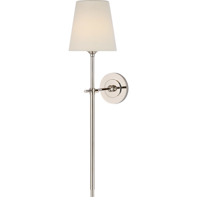 Thomas O'Brien for Visual Comfort Signature Bryant 27" Cordless Tail Sconce in Polished Nickel with Linen Shade For Sale In Houston - Image 6 of 13