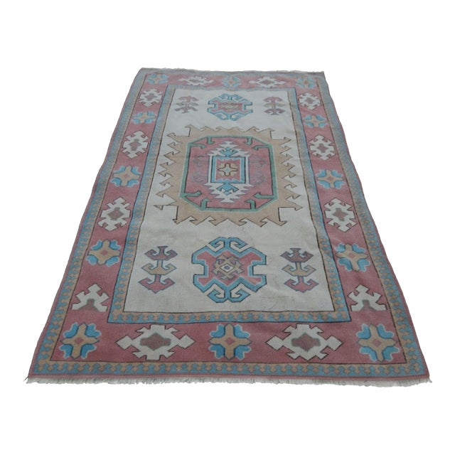 Vintage Turkish Hand Knotted Oushak Rug Soft Color Dining Room