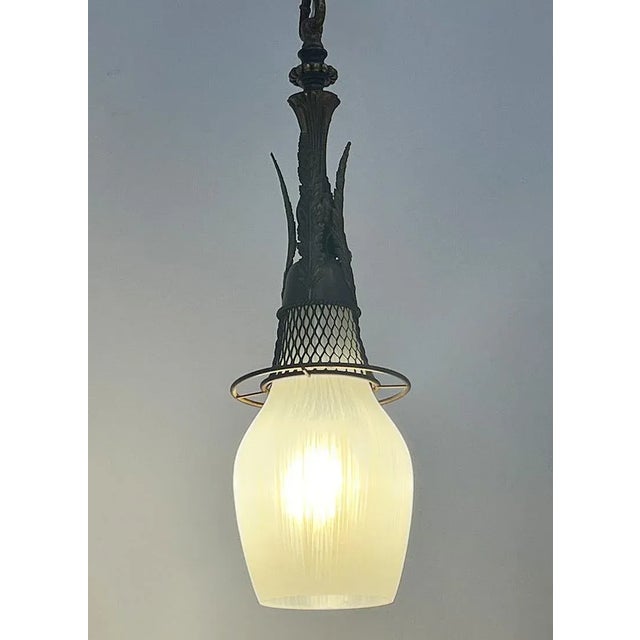 Dutch Pendant in Bronze with Brass and Glass, 1900s For Sale - Image 4 of 7