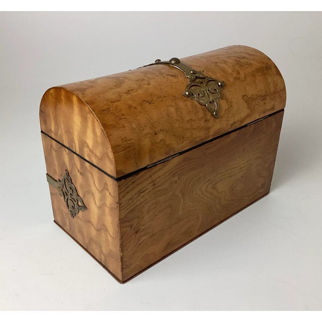 Antique Late 19th Century Burl Wood Dome Letter Writing Treasure Box For Sale - Image 4 of 11