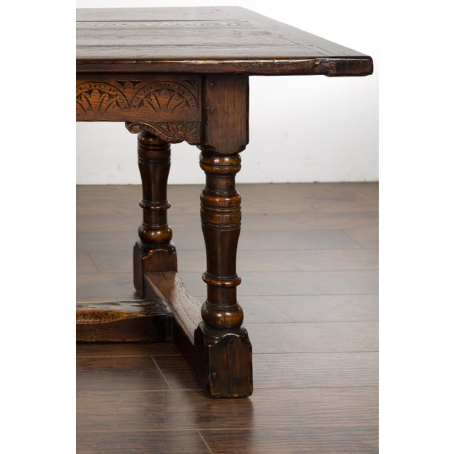 19th Century English Oak Table with Carved Apron and Turned Legs For Sale - Image 10 of 12