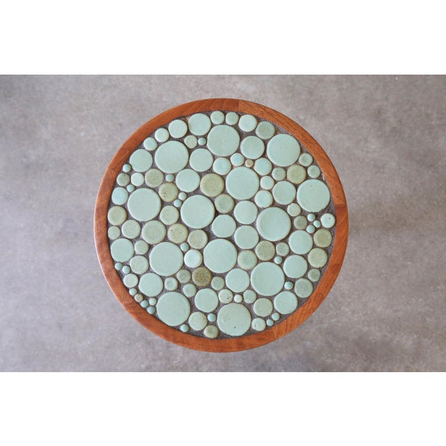 Wood 1960s Attributed Jane and Gordon Martz Teal Coin Tile Side Table For Sale - Image 7 of 9