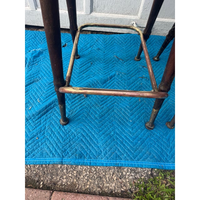1950s Mid Century Modern Chairmasters Leather Webbed Bar or Counter Stool Set of 2 For Sale - Image 5 of 5