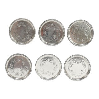 Early 20th Century Georg Jensen Sterling Silver Ornamental #51 Butter Pats - Set of 6 For Sale