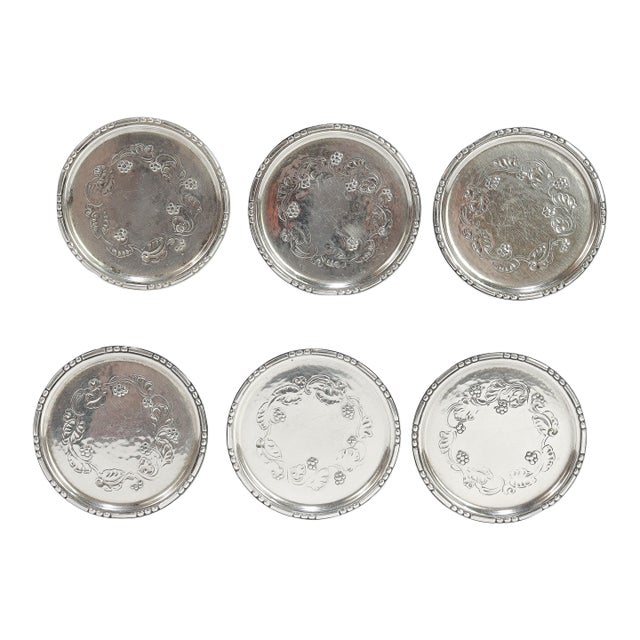 Early 20th Century Georg Jensen Sterling Silver Ornamental #51 Butter Pats - Set of 6 For Sale