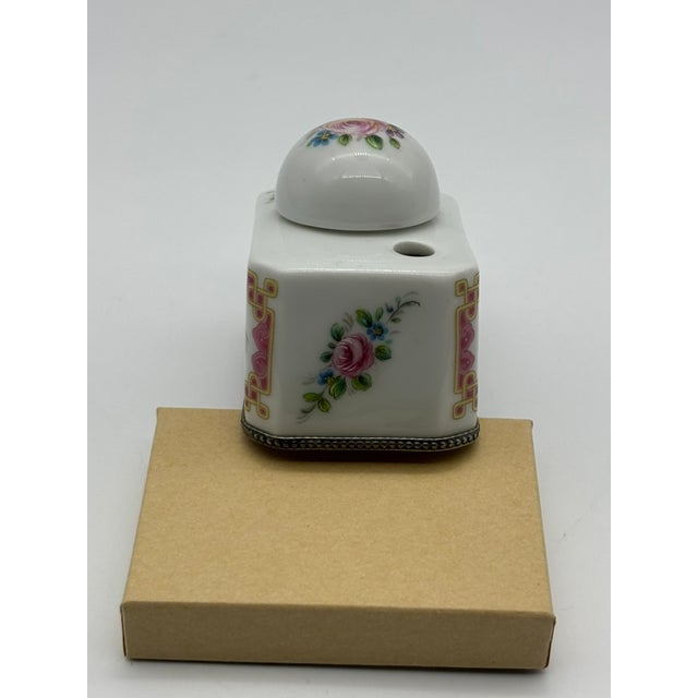 English Limoges France Antique Porcelain Inkwell, Hand Painted Floral For Sale - Image 3 of 18