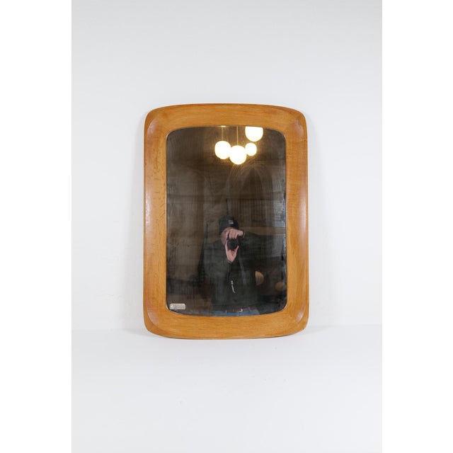 Midcentury Modern Sculptural Wall Mirror in Oak and Crystal Glass, 1960s For Sale - Image 12 of 18