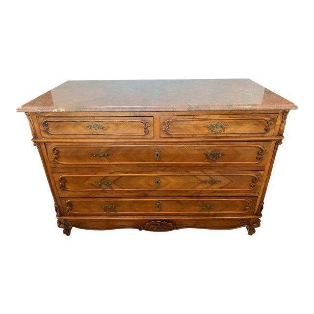 Antique French Provincial Chest of With Rose Marble Top