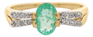 0.86 Carat Vibrant Green Oval Cut Emerald & Diamond in 14ky Gold Statement Ring, Size 7.25