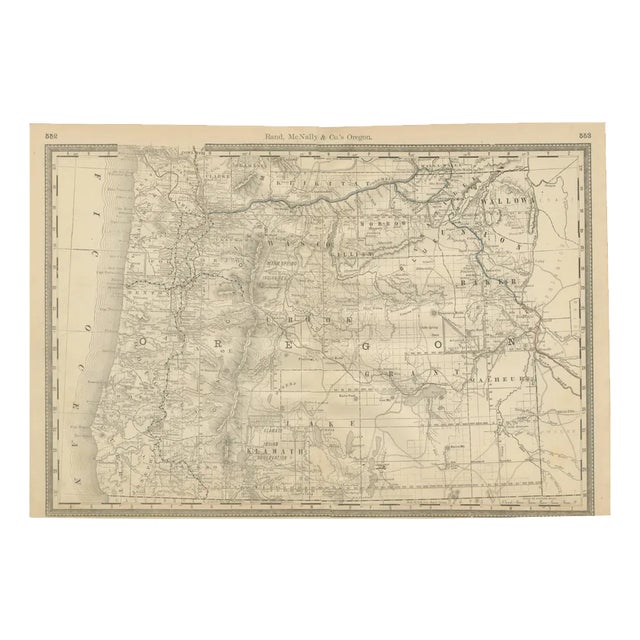 Antique Map of Oregon Railroads with Counties and Native Indian Reservations, 1888 For Sale