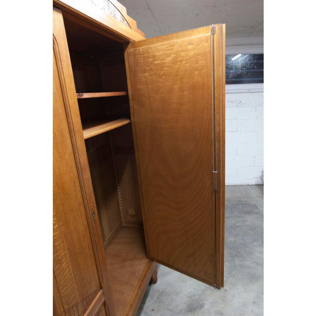 Flemish Art Deco Carved Oak Wardrobe, 1930 For Sale - Image 4 of 18
