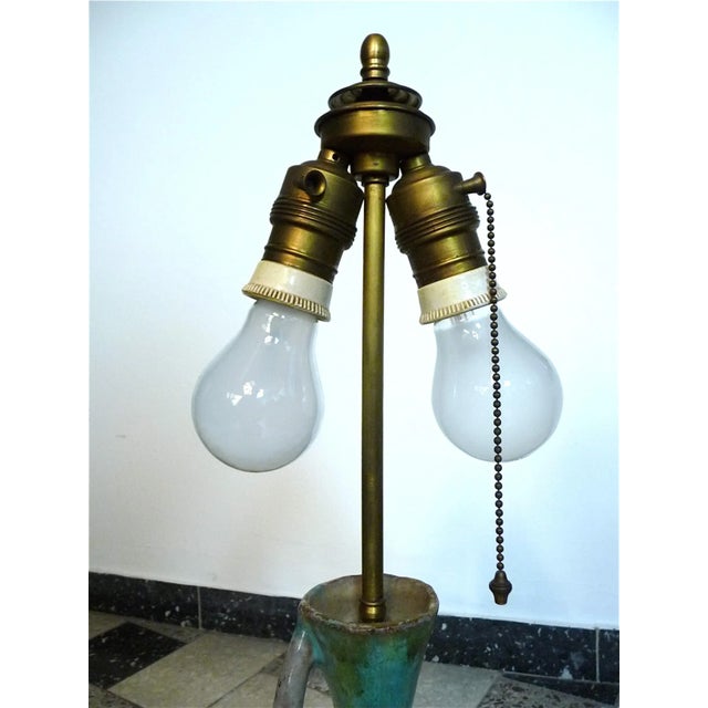 Vintage German Glazed Ceramic & Brass Figurine Lamp, 1920s For Sale - Image 15 of 18