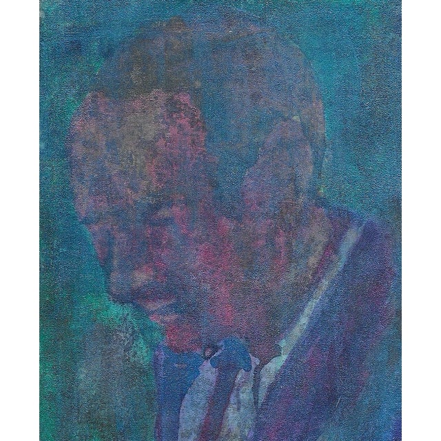 Modern portrait in iridecient acrylic on paper by Elizabeth Ann Cowen (Michigan, North Carolina 1953-2021) signed and...