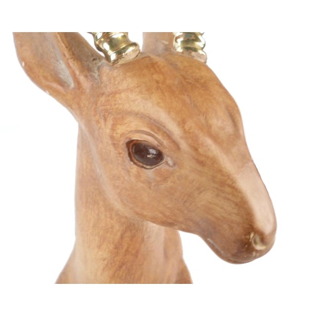 Figurative Ceramic Deer With Brass Horns For Sale - Image 3 of 10