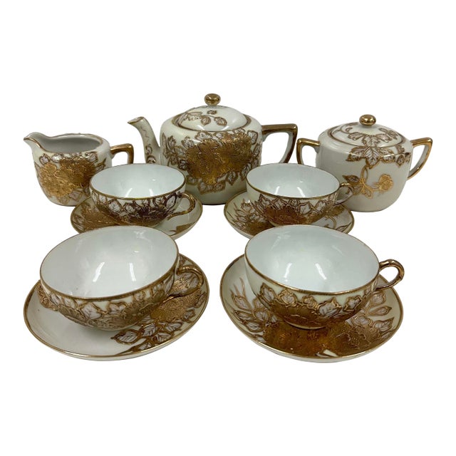 Antique Nippon Nagoya Shofu Gold Porcelain Tea Set for Four For Sale