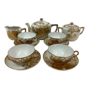 Antique Nippon Nagoya Shofu Gold Porcelain Tea Set for Four
