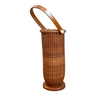 Vintage Shaker Tall Woven Rattan Basket For Sale