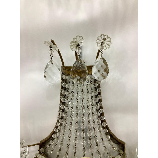 Metal Pair of Vintage Italian Gilt Metal and Crystal Wall Sconces For Sale - Image 7 of 8