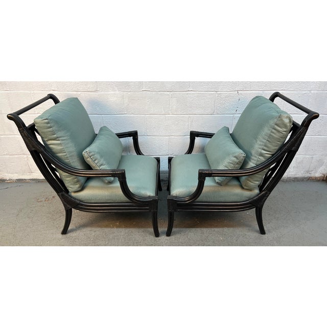 Mid-Century Chinese Chippendale Style Ebonized Bamboo Lounge Chairs by LaCor For Sale - Image 11 of 16