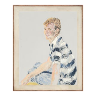 Portrait of a Young Man in Striped Shirt, Original Oil Painting, Signed 1964 by Paul Sorel For Sale