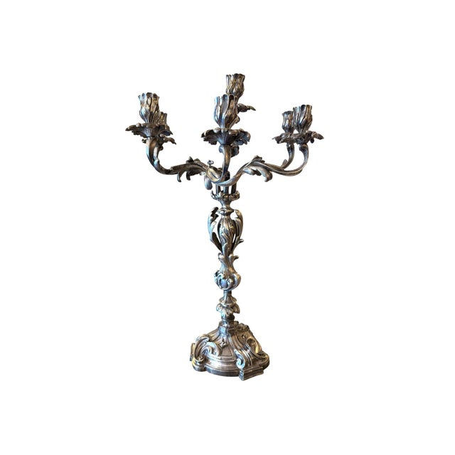 Pair of 19th Century French Silver-Plated Bronze Candelabras For Sale In Los Angeles - Image 6 of 8