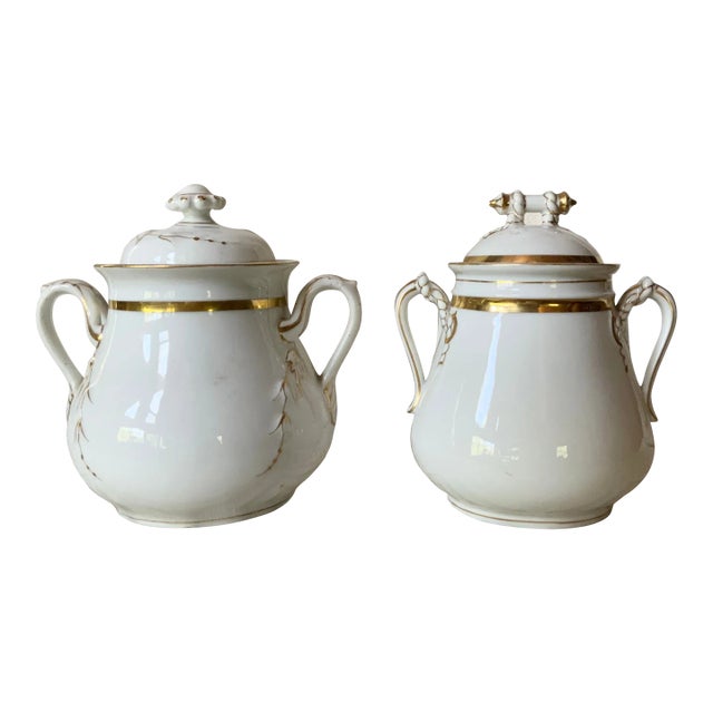 Pair of Mid-19th Century Haviland Limoges Porcelain Confiture Jars - "Anchor & Cable Rope" Pattern For Sale