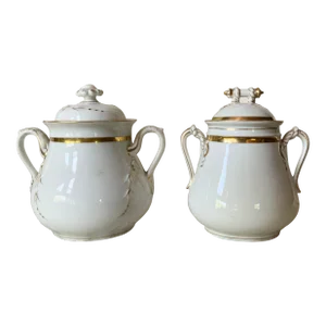 Pair of Mid-19th Century Haviland Limoges Porcelain Confiture Jars - "Anchor & Cable Rope" Pattern