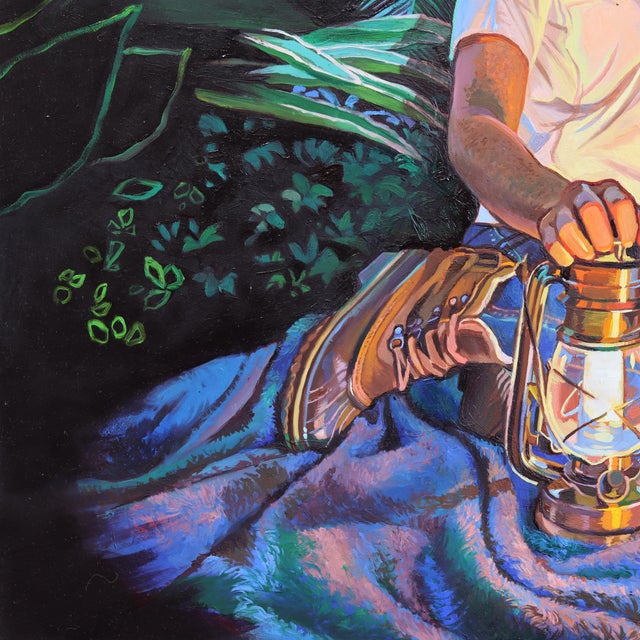 Periphery - Luminous Glowing Colorful Figurative Surrealist Oil Painting on Wood Original Artwork by Michelle Fillmore For Sale - Image 4 of 9