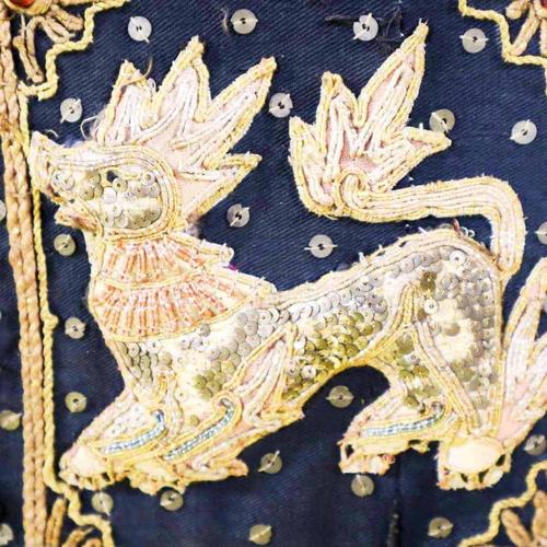 Embroidered Burmese Kalaga Tapestry with Sequins in Golden Frame, 2000s For Sale - Image 4 of 11