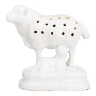 19th Century Porcelain Sheep with Lamb Toothpick Holder from Vista Alegre For Sale