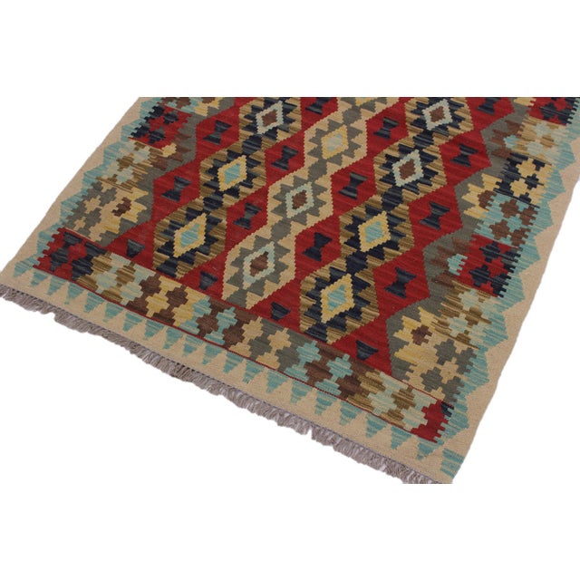 1990s 1990s Kilim Beige Red Wool Rug - 3'3" X 4'11" For Sale - Image 5 of 7
