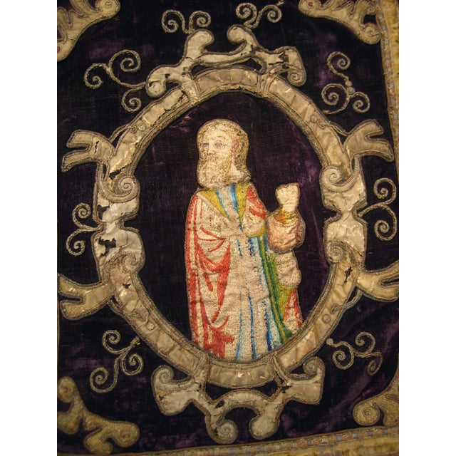 Large Velvet Gold and Silk Embroidered Antependium Circa 17 Century For Sale - Image 6 of 14