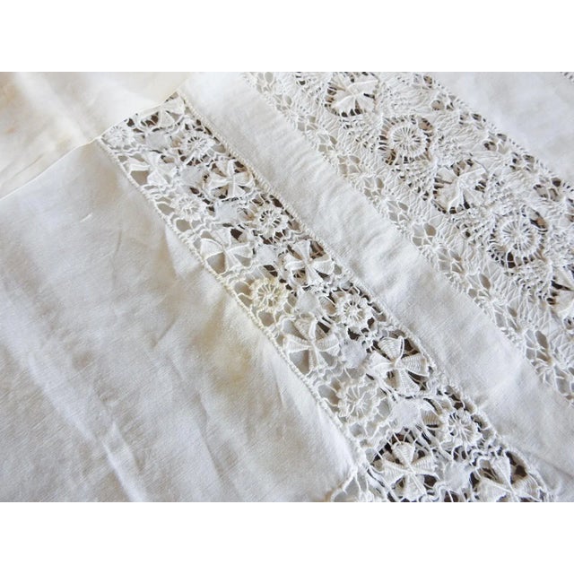 Antique White Linen Openwork Luncheon Tablecloth For Sale In Seattle - Image 6 of 8