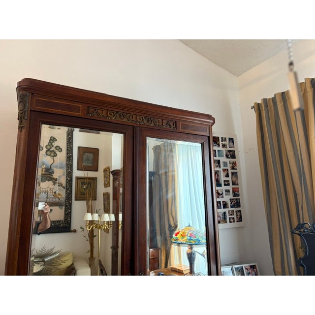 Antique French Empire Mahogany Mirrored Armoire For Sale - Image 13 of 16
