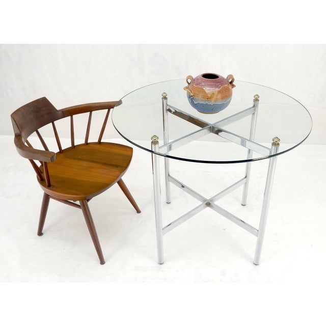 Mid-Century Modern Italian Chrome & Brass X Base Round 36" Diameter Top Gueridon Breakfast Table For Sale - Image 3 of 8