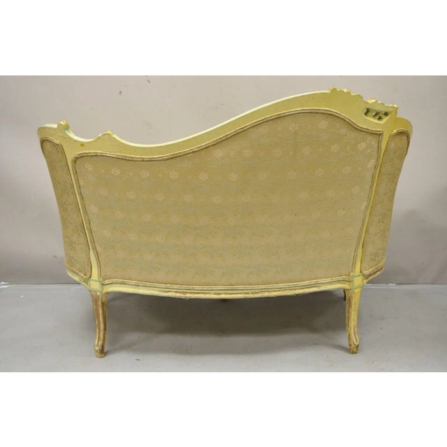 Vintage French Louis XV Rococo Style Yellow & Green Settee Loveseat Sofa For Sale - Image 10 of 12