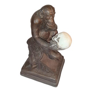 Vintage Darwin Monkey Skull Figurine Thinking For Sale