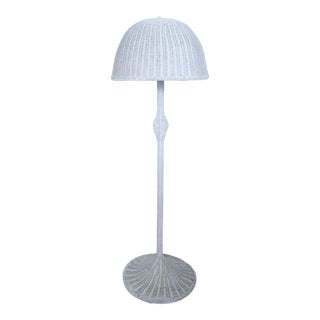 1950s Antique White Wicker Organic Modern Floor Lamp For Sale