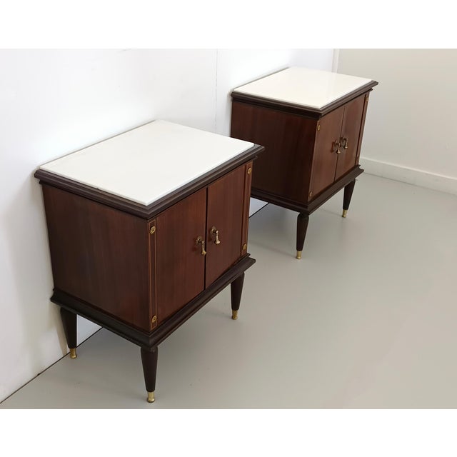 Black Walnut Nightstands with Marble Tops attributed to Paolo Buffa, 1950s, Set of 2 For Sale - Image 6 of 14
