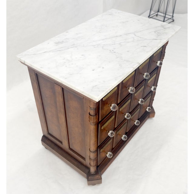 Marble Top Drawers Burl Wood Decorative Cristal Balls Pulls Bachelor Chest MINT For Sale - Image 6 of 17