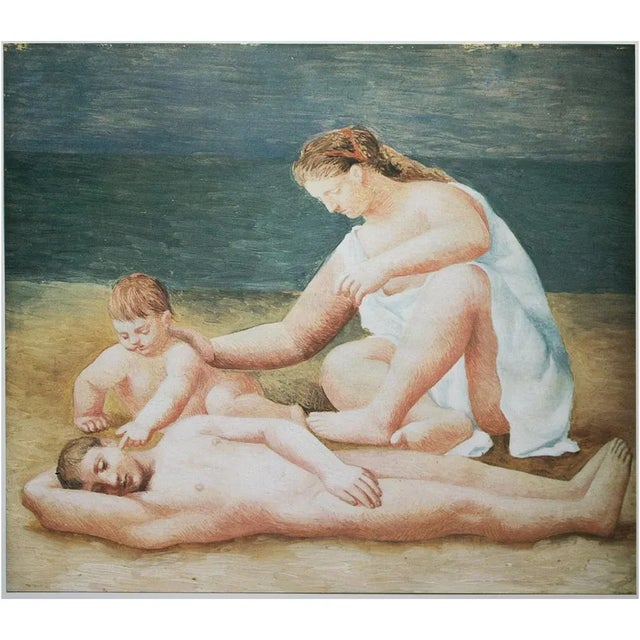 Khaki 1985 After Pablo Picasso, "Family by the Sea" First Edition Parisian Full-Color Print For Sale - Image 8 of 8
