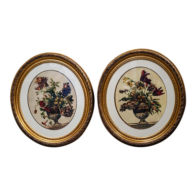 1970s Pair of Ethan Allen Vintage Botanical Prints in Gorgeous Oval Frames For Sale