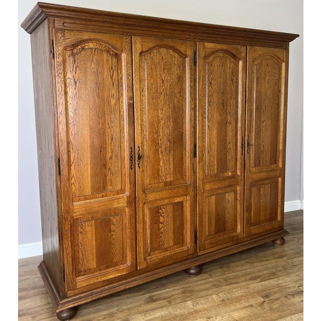 Vintage French Carved Oak 4-Door Armoire For Sale - Image 9 of 9