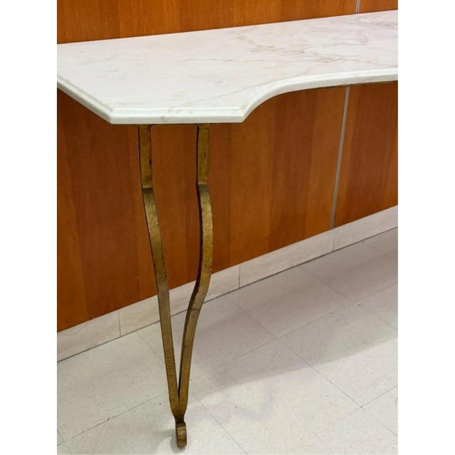 Metal Gilt Iron Console Table With Serpentine Marble Top For Sale - Image 7 of 7