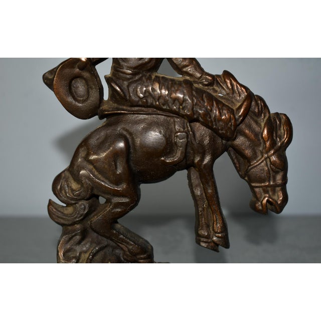 Vintage Bronzed MetaL Cowboy & Horse Sculpture Signed & Marked For Sale - Image 4 of 11