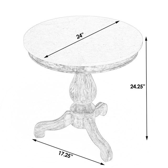 Transitional Danielle 24 in. W Round Marble and Wood Pedestal Side Table, Washed Black For Sale - Image 3 of 7