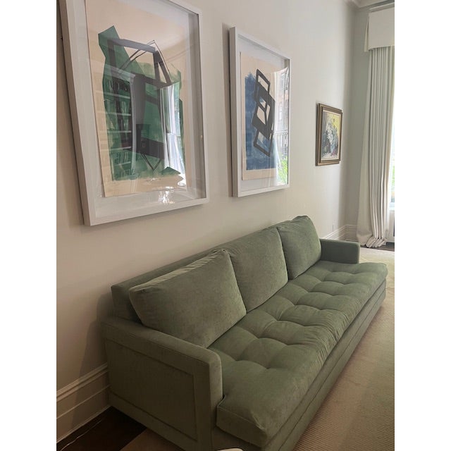 Contemporary Custom Contemporary Tufted Sofa in Muted Sage Green Upholstery For Sale - Image 3 of 10