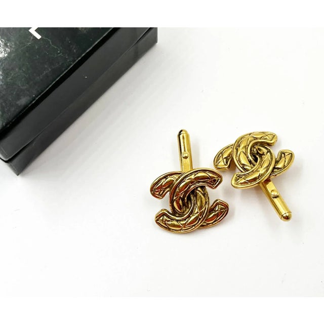 Chanel Rare Vintage Gold Plated CC Quilted Cufflinks * Marked Chanel * Made in France * Comes with the original box -It is...