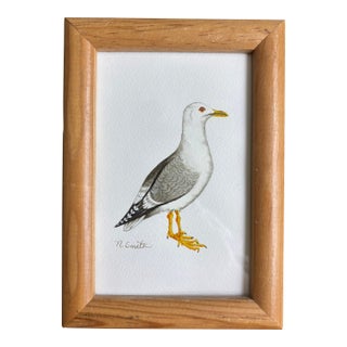 Seaside Gull Original Watercolor Painting Signed and Framed For Sale