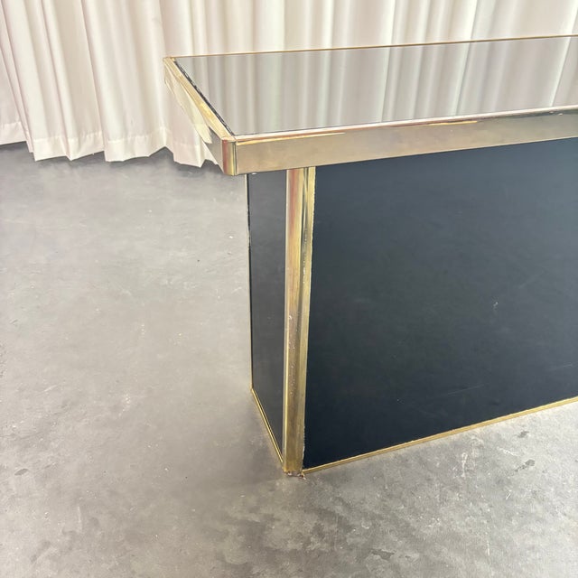 Glass Brass Console Table with Black Mirror Top, 1970s For Sale - Image 7 of 12